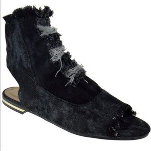 BAMBOO Brand Womens Ripped Denim Open Toe Flat Sandals